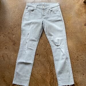 7 for all Mankind light‎ grey distressed Josefina skinny boyfriend cropped jeans